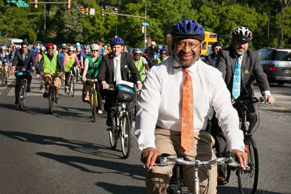 Bikers commuting to work and having fun.