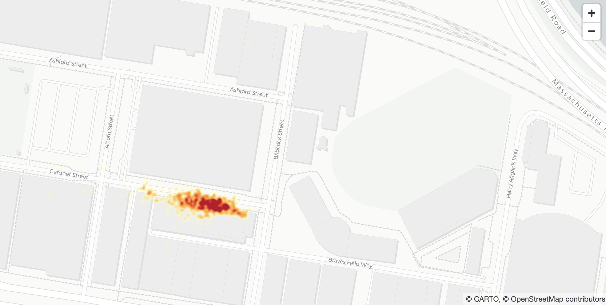 zoomed map of Allston resident permit violations