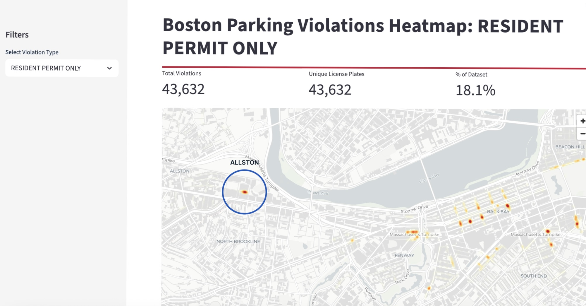 map showing resident permit violations for one time offenders